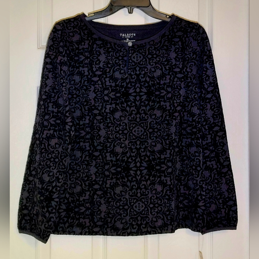 TALBOTS | NWT SP Black Damask Flocked Velvet/Cotton Pullover Top
